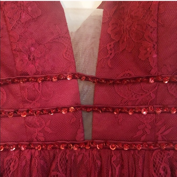 Gloryava Red Lace Deep V Neck Formal Cocktail Prom Dress A Line - Picture 5 of 8